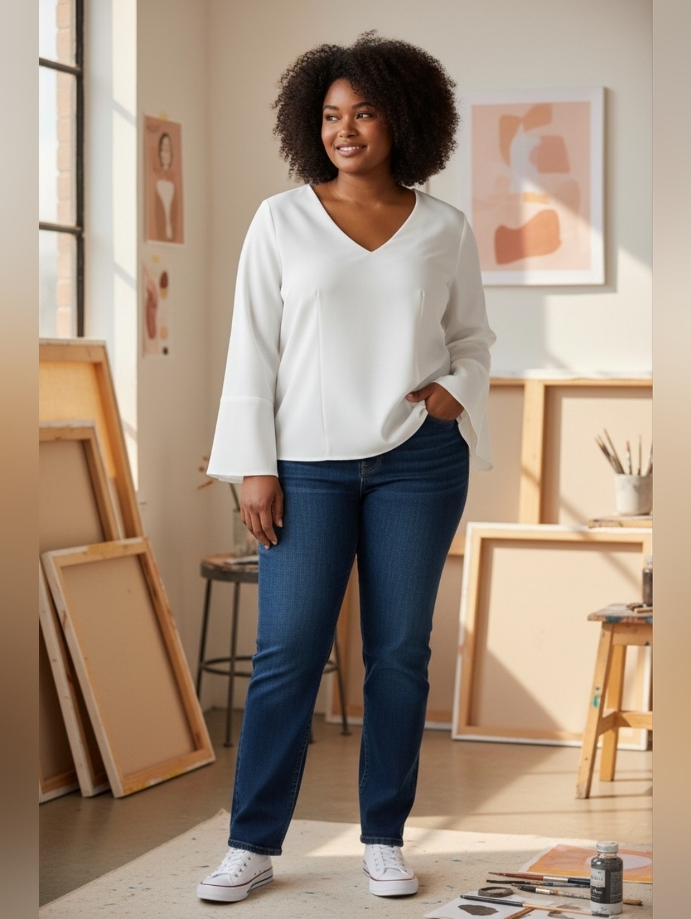 Trina Turk Legendary Winter White Crepe Split Sleeve Top Size 10 - Picture 10 of 11